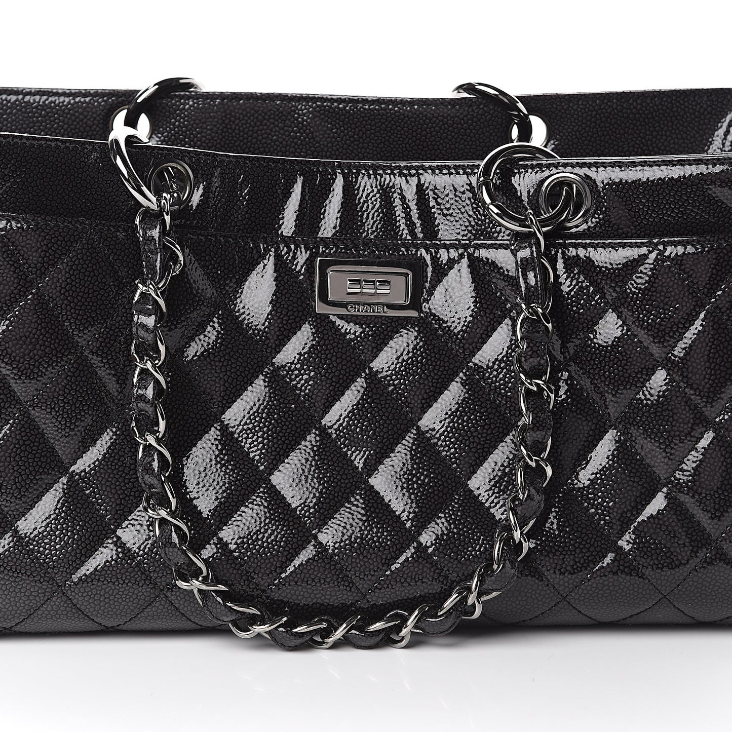 Patent Caviar Diamond Quilted Small Shine Reissue Tote Black