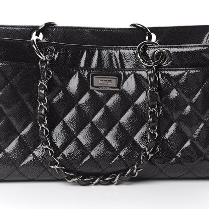 Chanel Patent Caviar Diamond Quilted Small Shine Reissue Tote Black 7 of 9
