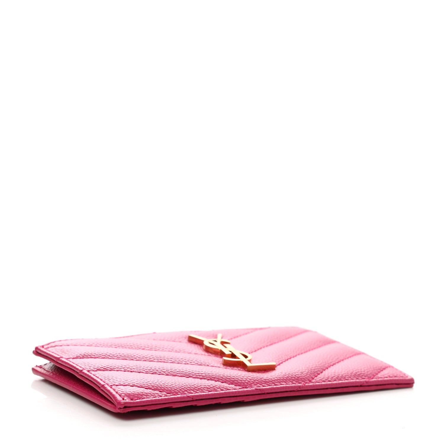 Saint Laurent Grain De Poudre Matelasse Chevron Monogram Fragments Zippered Card Case Fresh Fuxia 5 of 8