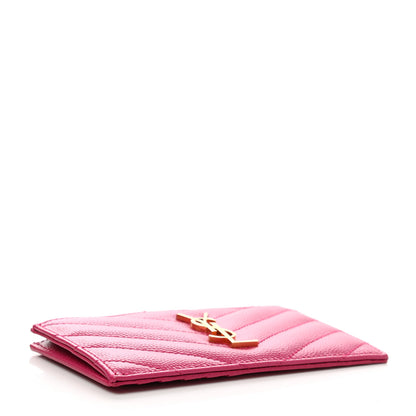 Saint Laurent Grain De Poudre Matelasse Chevron Monogram Fragments Zippered Card Case Fresh Fuxia 5 of 8
