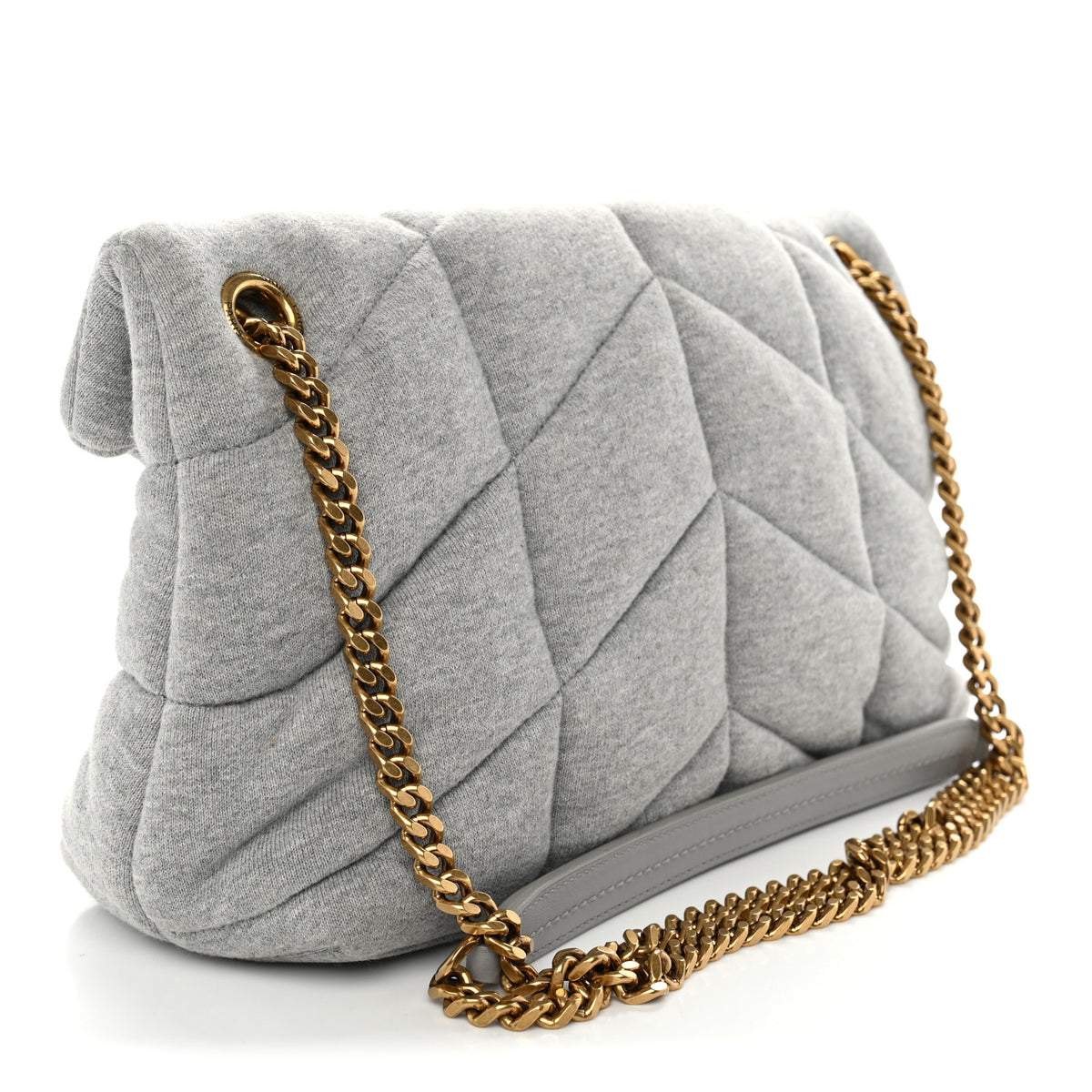 Jersey Quilted Small Loulou Puffer Monogram Chain Satchel Grey Cloud