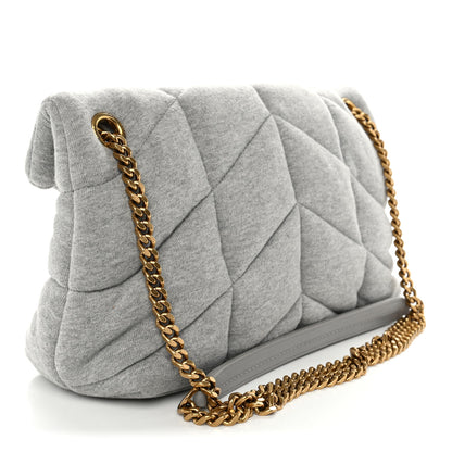 Saint Laurent Jersey Quilted Small Loulou Puffer Monogram Chain Satchel Grey Cloud 3 of 10