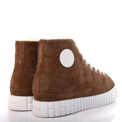 Hermes Woolskin Calfskin Womens Climb Sneakers 36 Brun Fume 4 of 10