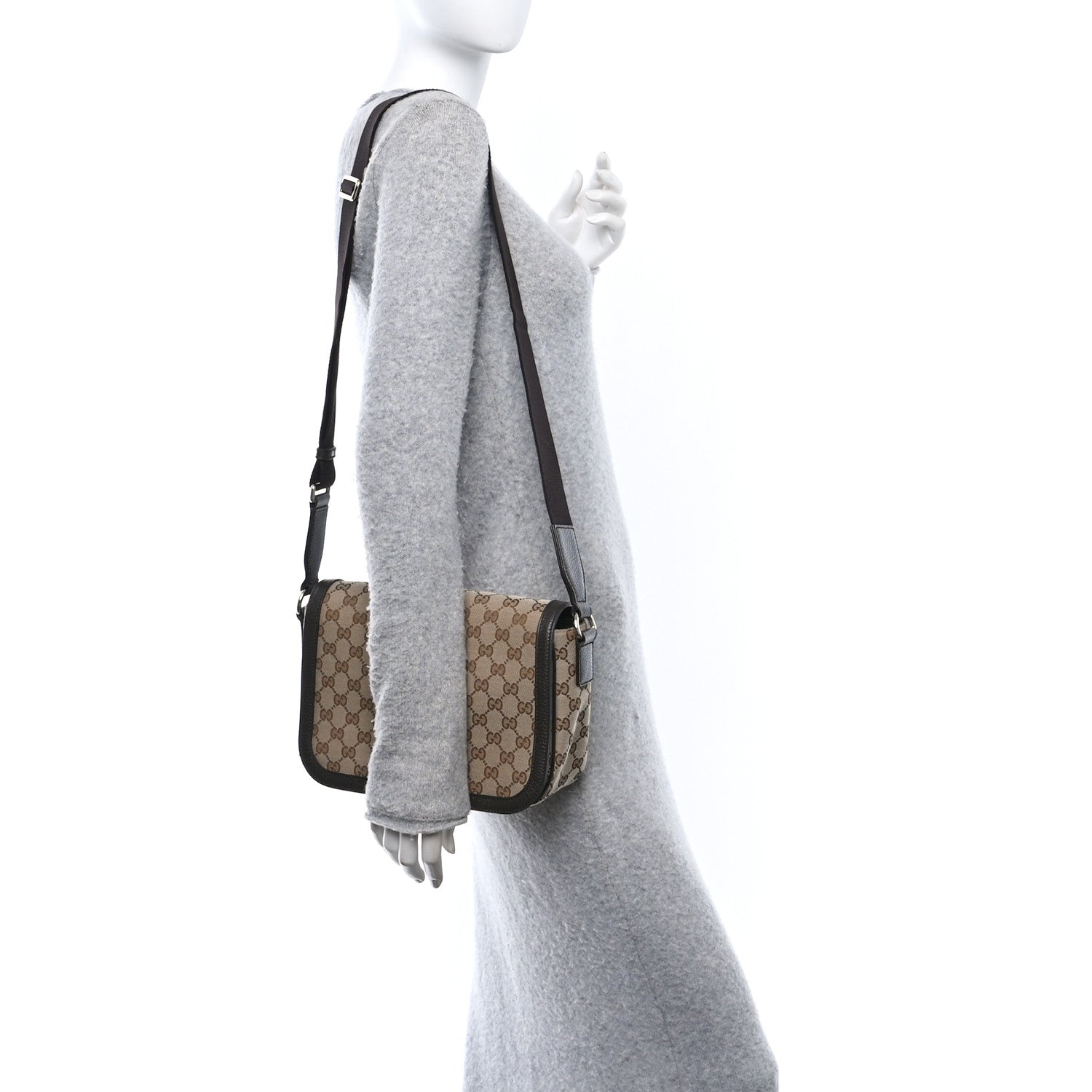 Gucci Monogram Flap Messenger Bag Beige Dark Brown 2 of 10