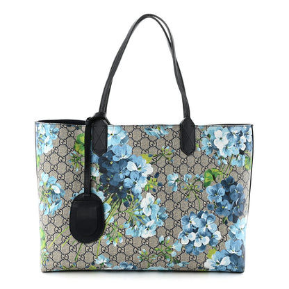 Gucci GG Supreme Monogram Blooms Medium Reversible Tote Beige Blue Navy 1 of 16