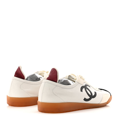 Chanel Calfskin Embossed Suede Sneakers 38 White Black 5 of 10