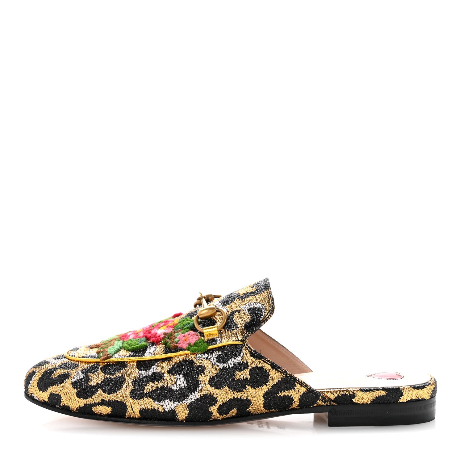 Gucci Lurex Jacquard Leopard Embroidered Womens Princetown Slippers 36 Black Gold 1 of 12