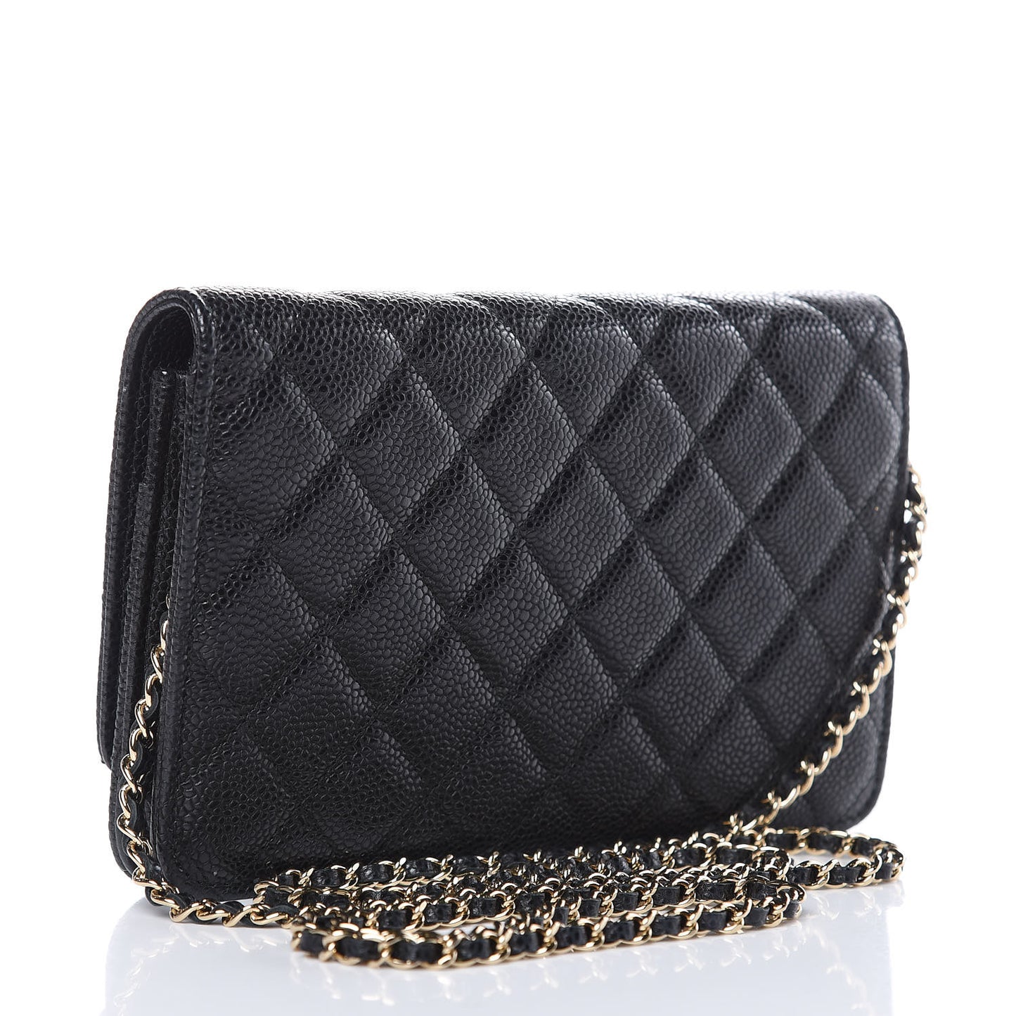 Caviar Quilted Golden Class Wallet On Chain WOC Black