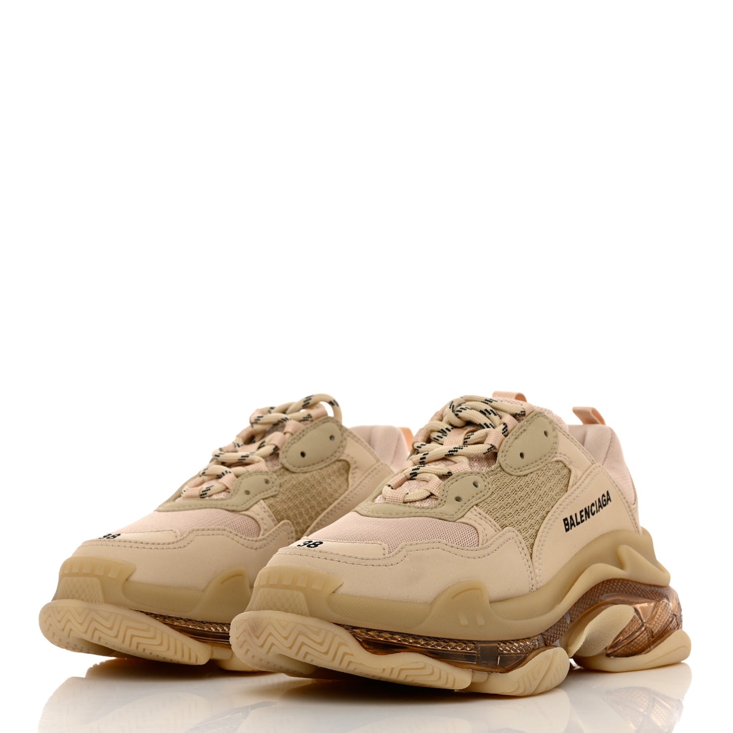 Fabric Mesh Clear Sole Womens Triple S Sneakers 38 Beige