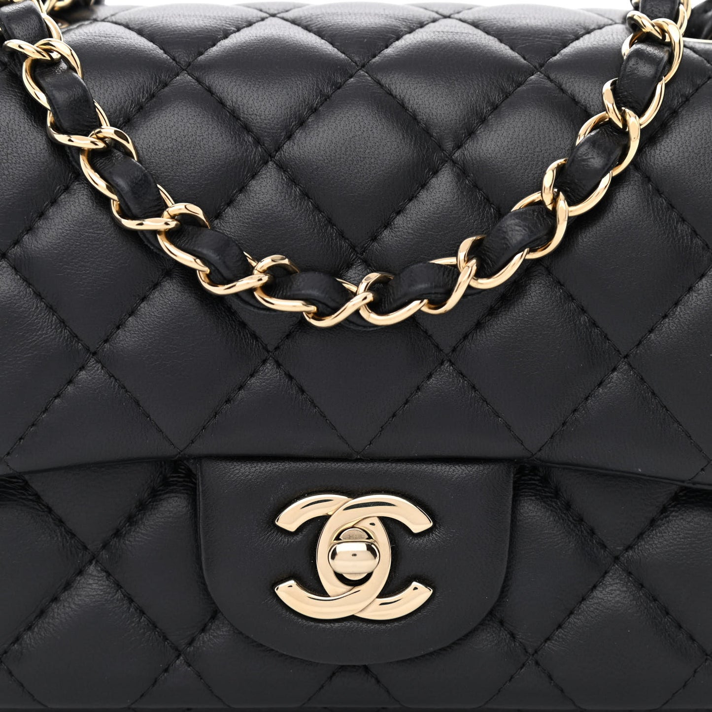 Lambskin Quilted Mini Square Flap Black
