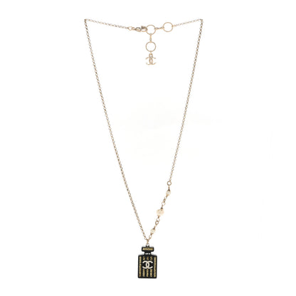 Chanel Resin Strass Pearl Perfume Bottle CC Necklace Black Gold 3 of 5