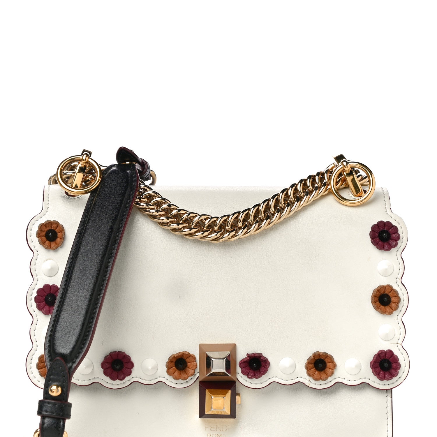 Fendi Vitello Liberty Scalloped Studded Flower Small Kan I Shoulder Bag White Multicolor 18 of 18
