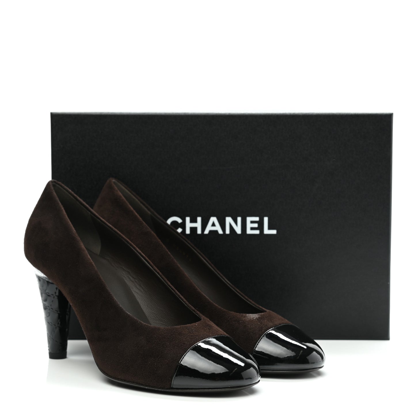Kid Suede Patent Calfskin Cap Toe CC Pumps 39.5 Brown Black