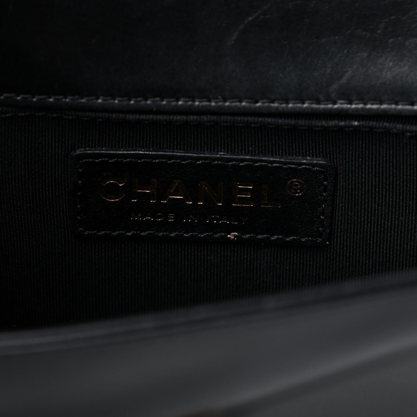 Glazed Calfskin Medium Boy Flap Black