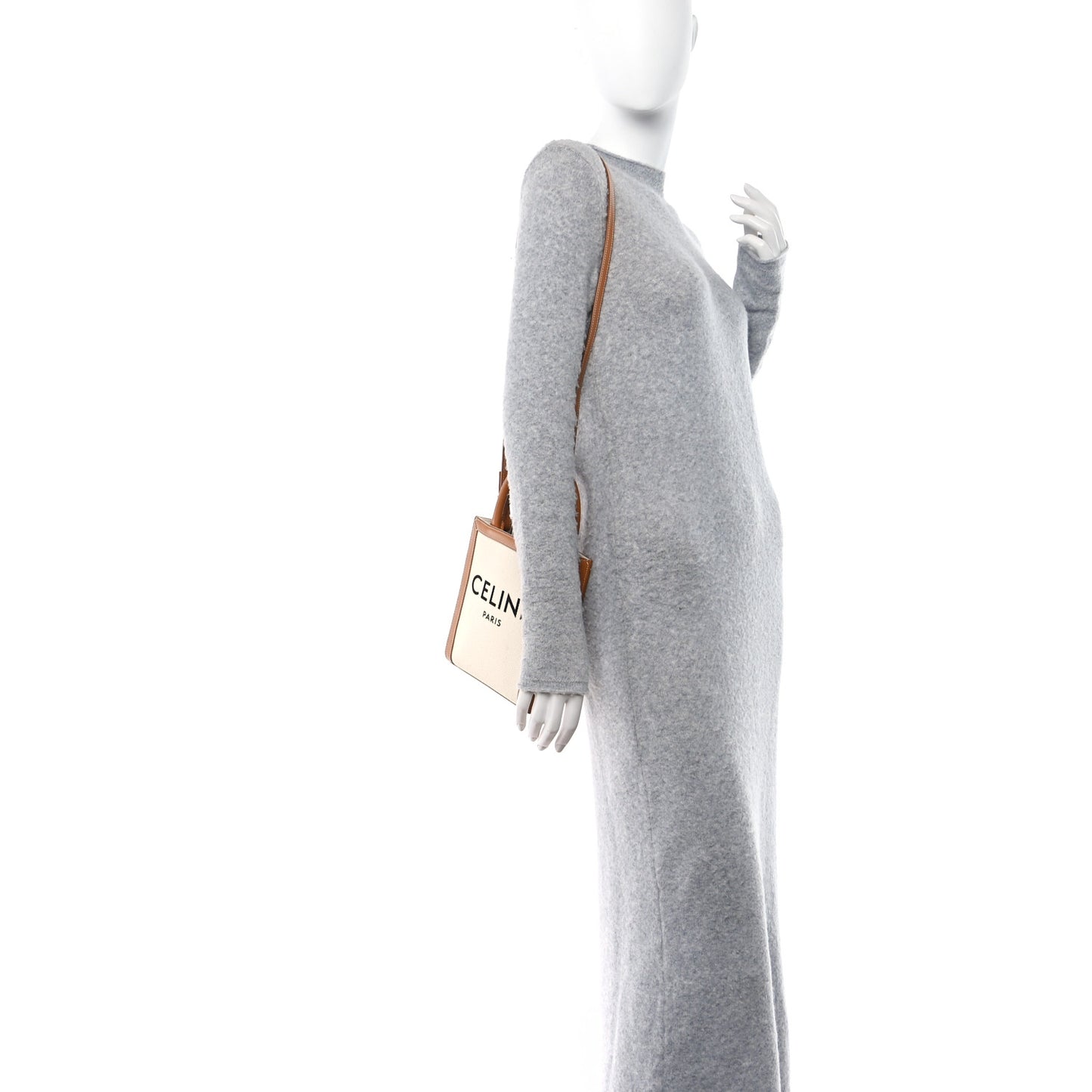Canvas Calfskin Mini Vertical Cabas Natural Tan