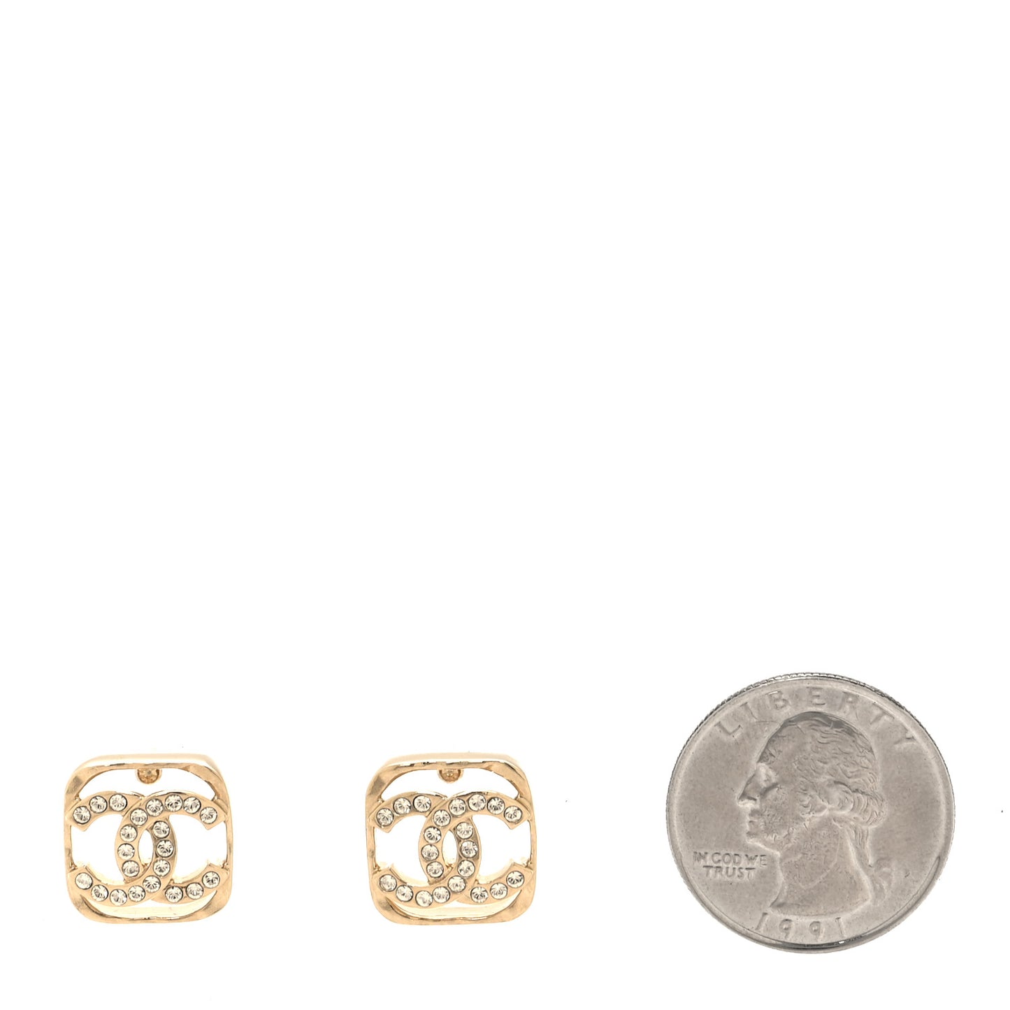 Crystal Square CC Earrings Gold