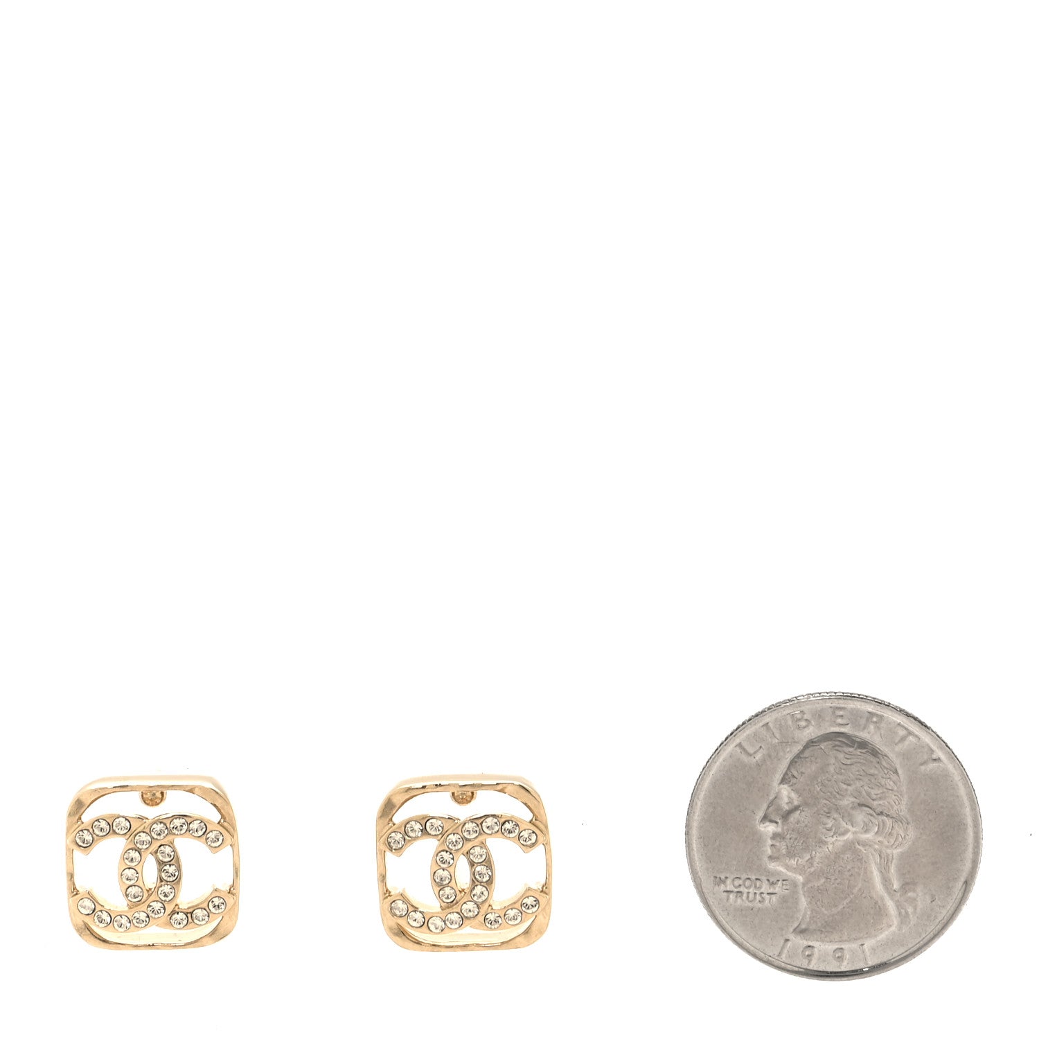 Chanel Crystal Square CC Earrings Gold 2 of 4