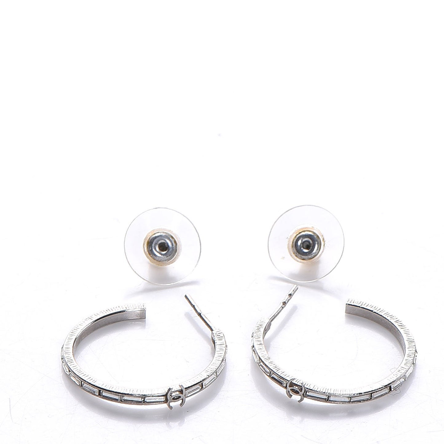 Baguette Crystal CC Hoop Earrings Silver