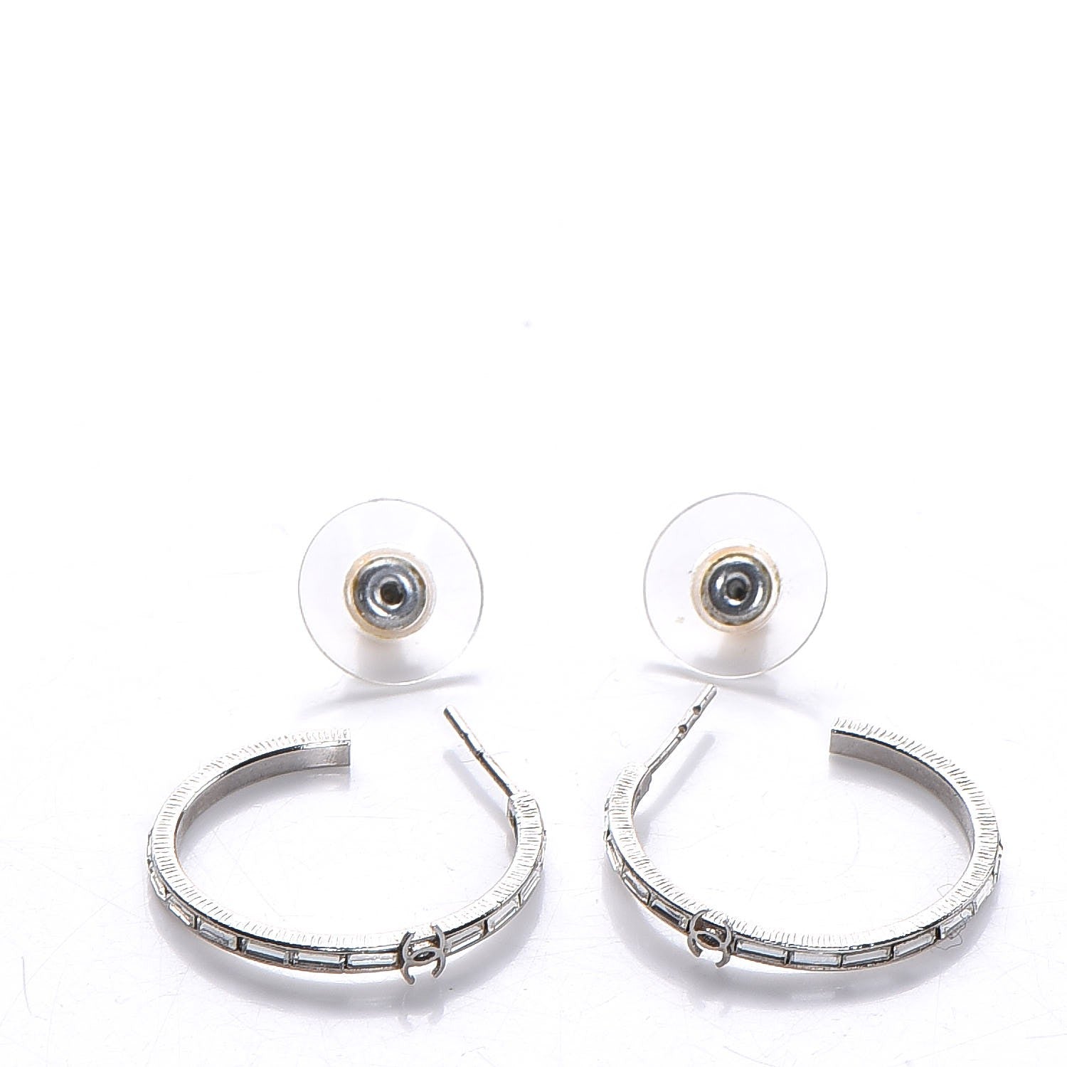 Chanel Baguette Crystal CC Hoop Earrings Silver 7 of 7