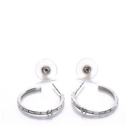 Chanel Baguette Crystal CC Hoop Earrings Silver 7 of 7