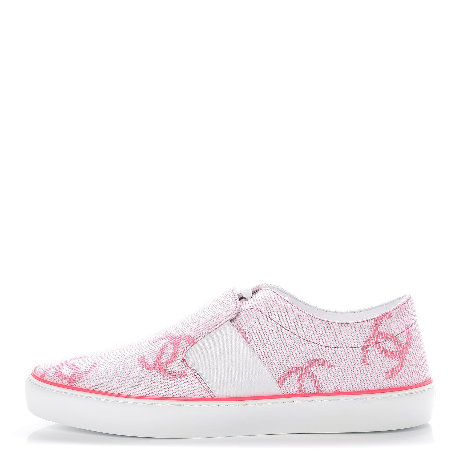 Chanel Embroidered Calfskin Womens CC Sneakers 41 White Fluo Pink 1 of 10