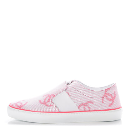 Chanel Embroidered Calfskin Womens CC Sneakers 41 White Fluo Pink 1 of 10