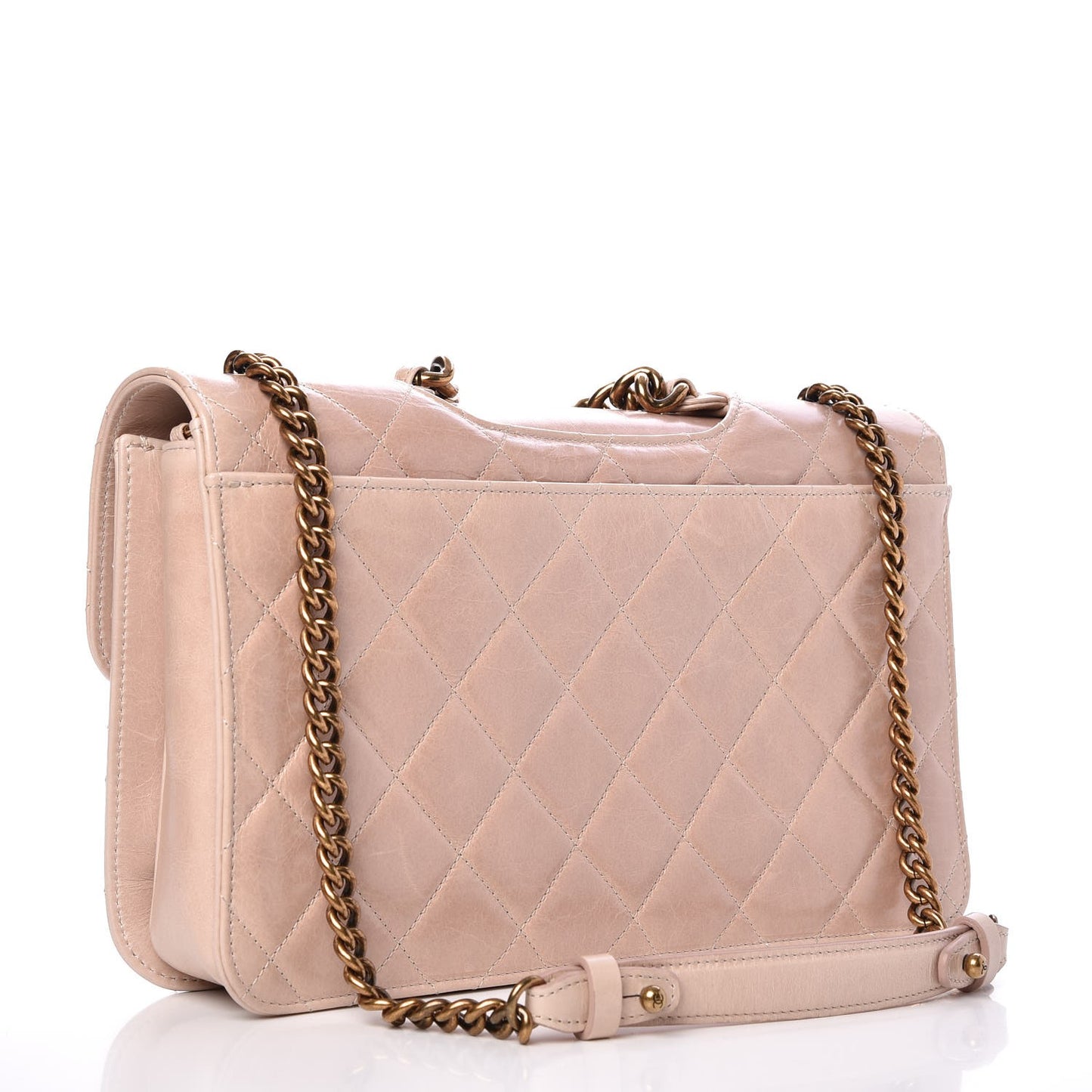 Glazed Calfskin Quilted Large Perfect Edge Flap Light Pink