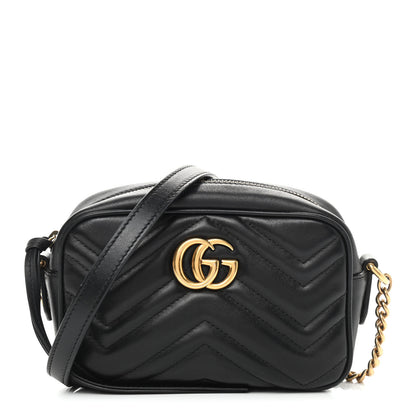 Gucci Calfskin Matelasse Mini GG Marmont Chain Shoulder Bag Black 1 of 9
