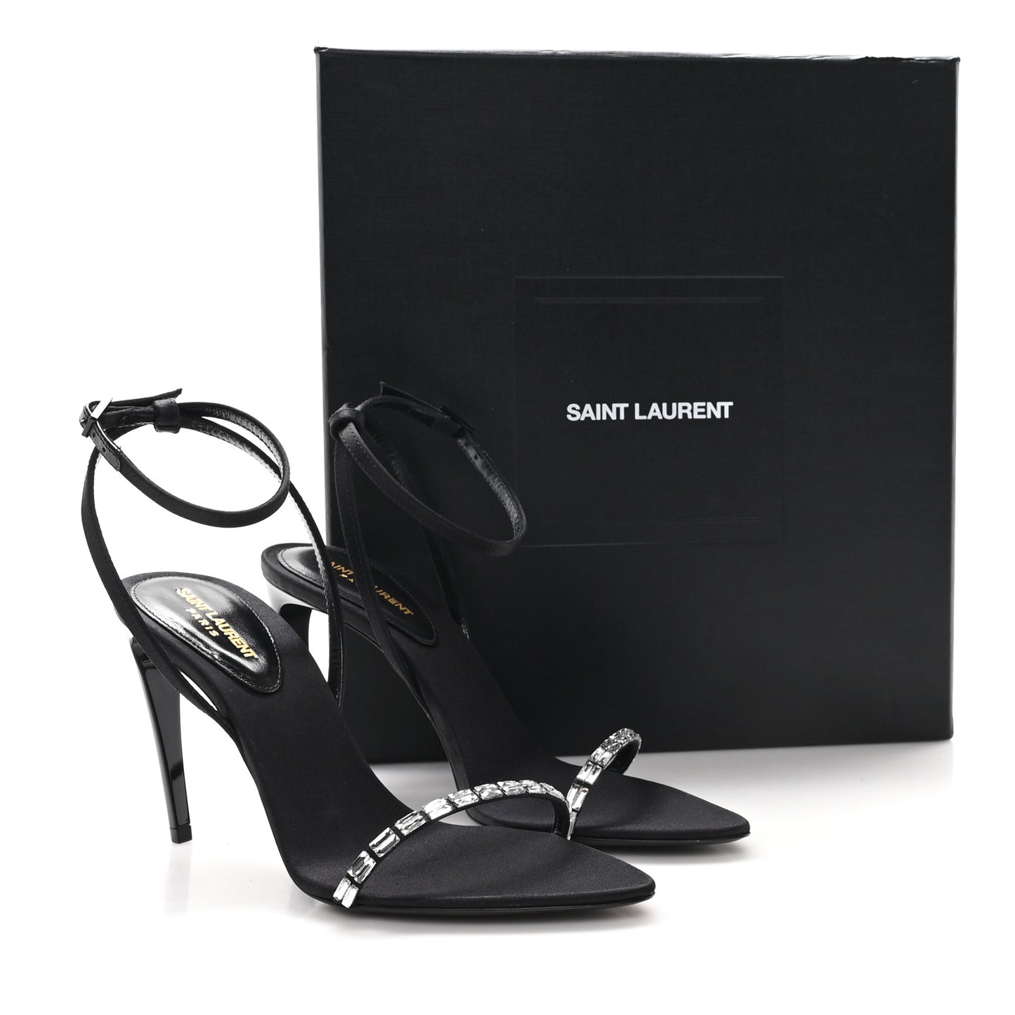 Crepe Satin Crystal New Nuit 90 Ankle Strap Sandals 36 Black