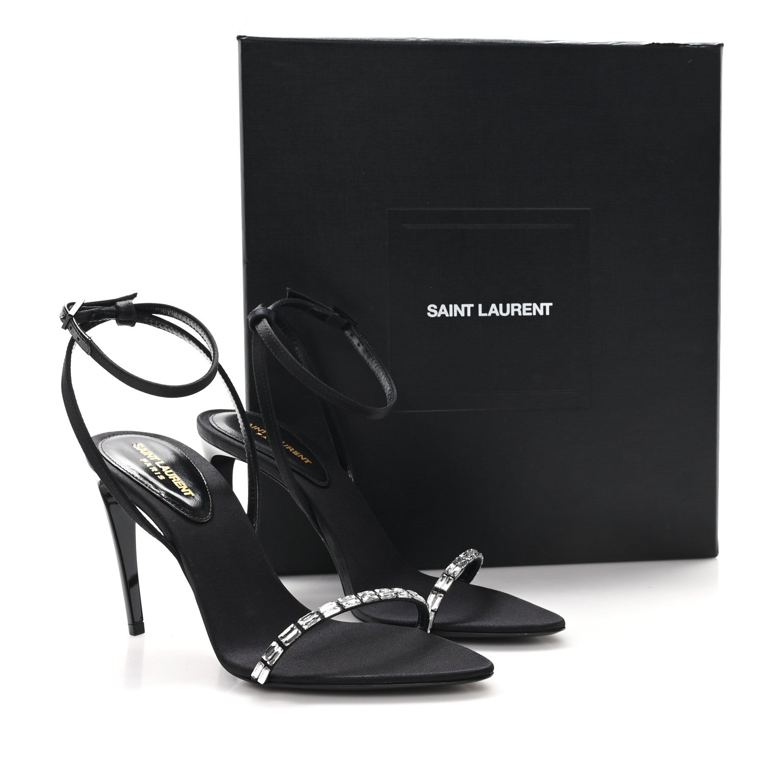Saint Laurent Crepe Satin Crystal New Nuit 90 Ankle Strap Sandals 36 Black 10 of 10
