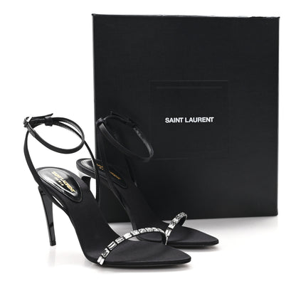 Saint Laurent Crepe Satin Crystal New Nuit 90 Ankle Strap Sandals 36 Black 10 of 10