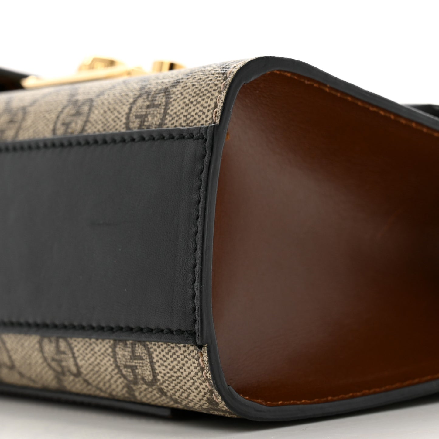 GG Supreme Monogram Calfskin Small Padlock Shoulder Bag Beige Black Cuir