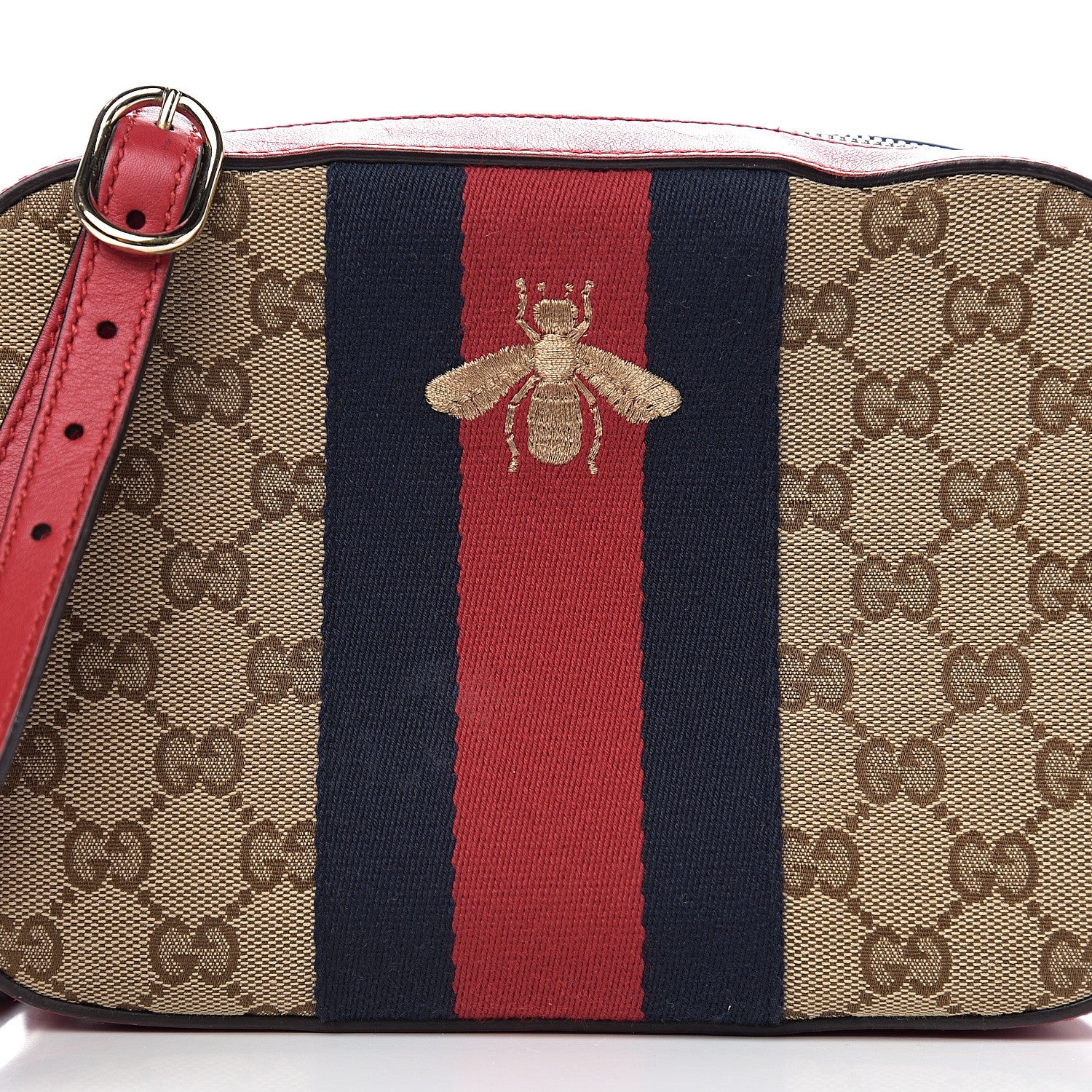 Gucci Monogram GG Supreme Web Small Webby Bee Shoulder Red 11 of 13
