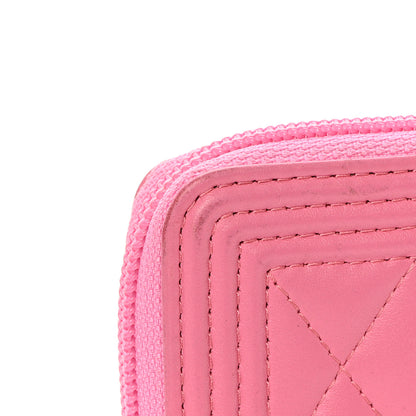 Chanel Lambskin Quilted Boy Zip Around Coin Purse Wallet Pink 12 of 14