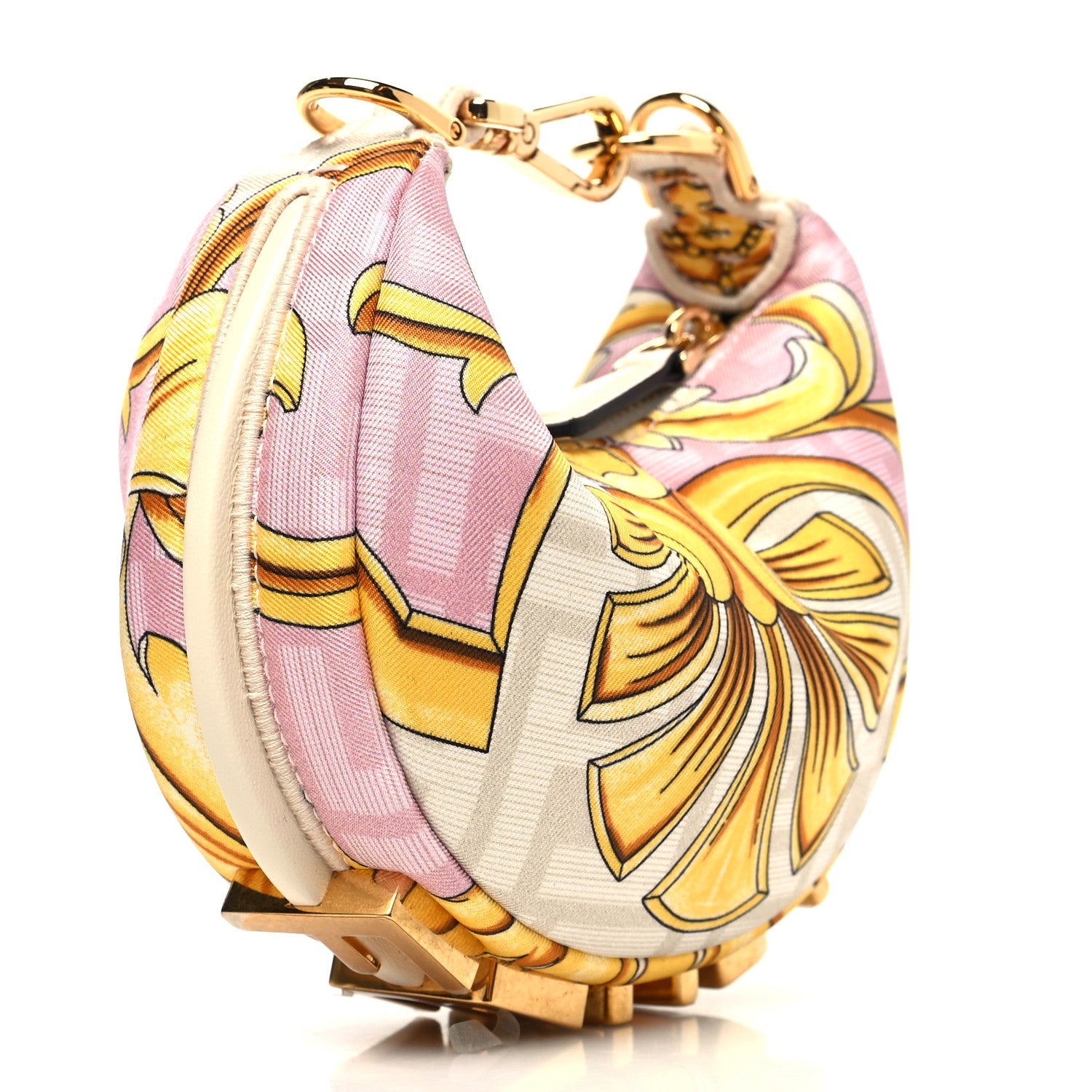 Fendi X VERSACE Silk Fendace FF Baroque Nano Fendigraphy Hobo Charm Pink White Gold 3 of 10