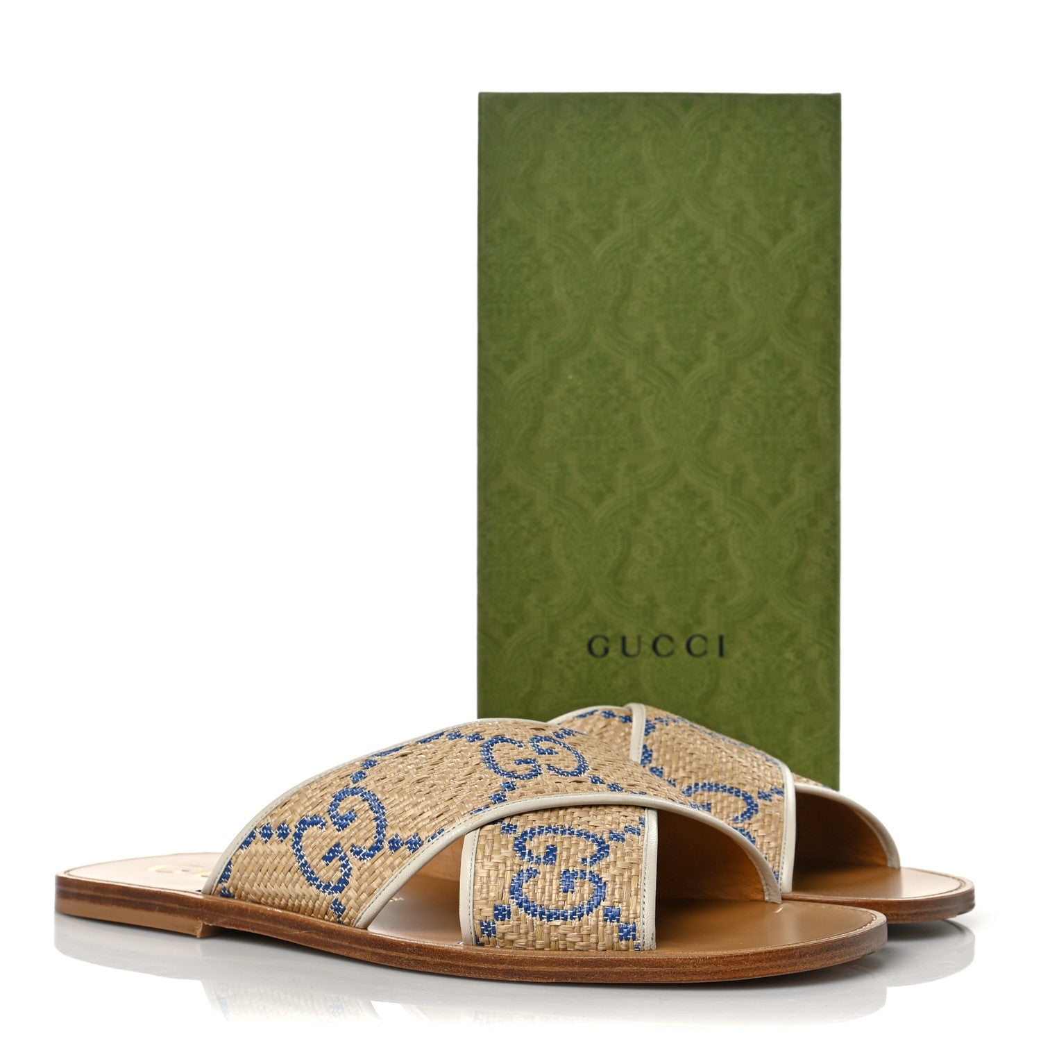 Gucci Raffia GG Monogram Ember Criss Cross Slide Sandals 12 Natural Royale Mystic White 10 of 10