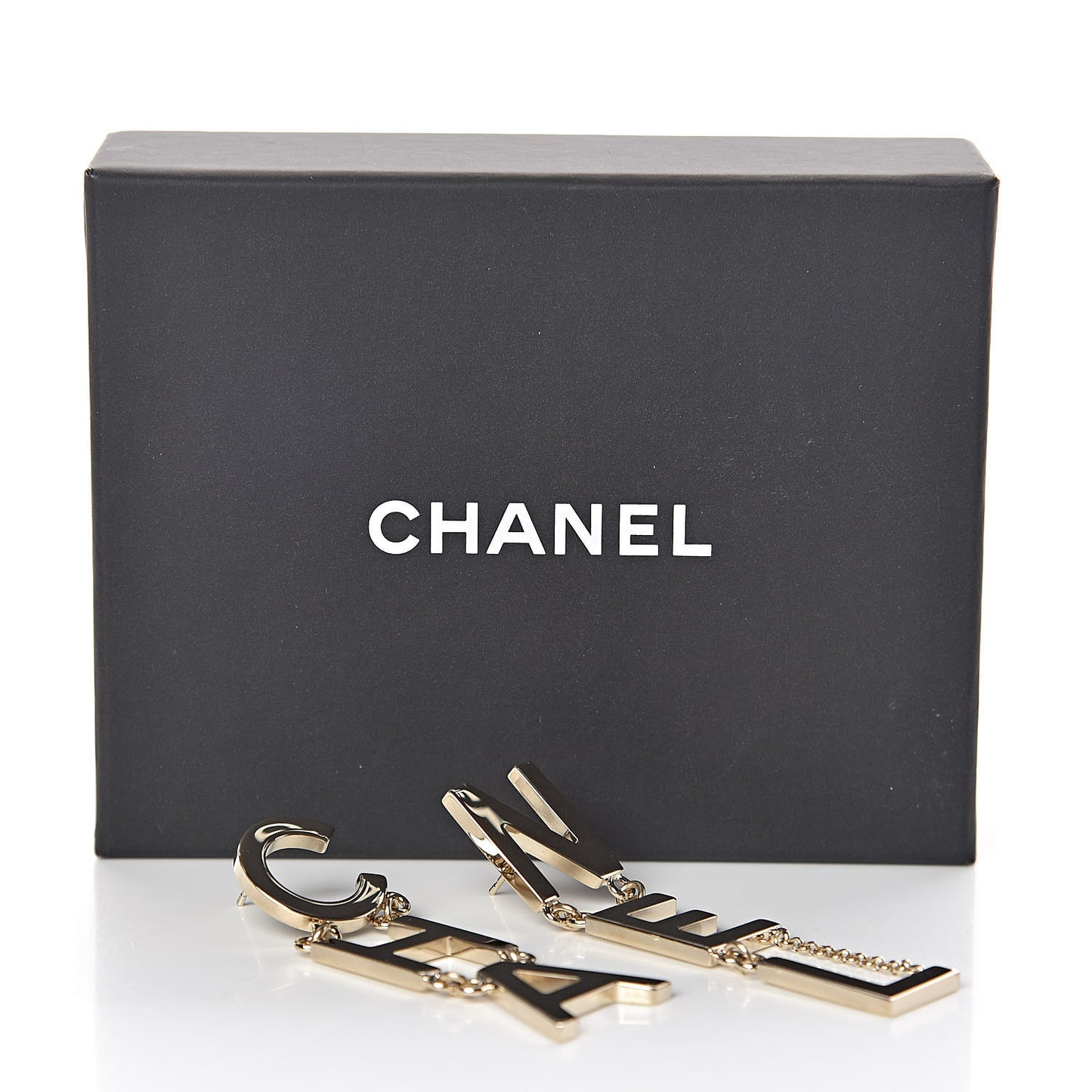 Metal Cha-Nel Logo Drop Earrings Gold