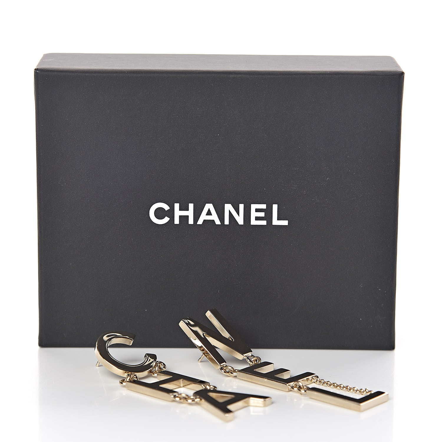 Chanel Metal Cha-Nel Logo Drop Earrings Gold 5 of 5