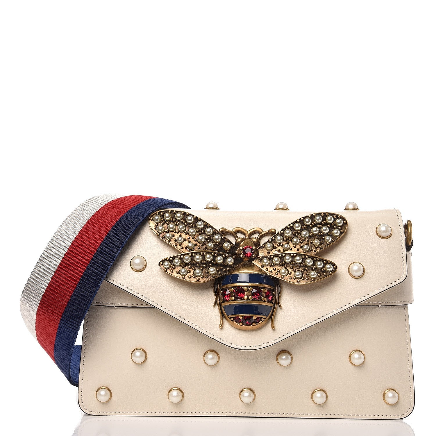 Gucci Nappa Pearl Studded Mini Queen Margaret Broadway Shoulder Bag Mystic White 1 of 9