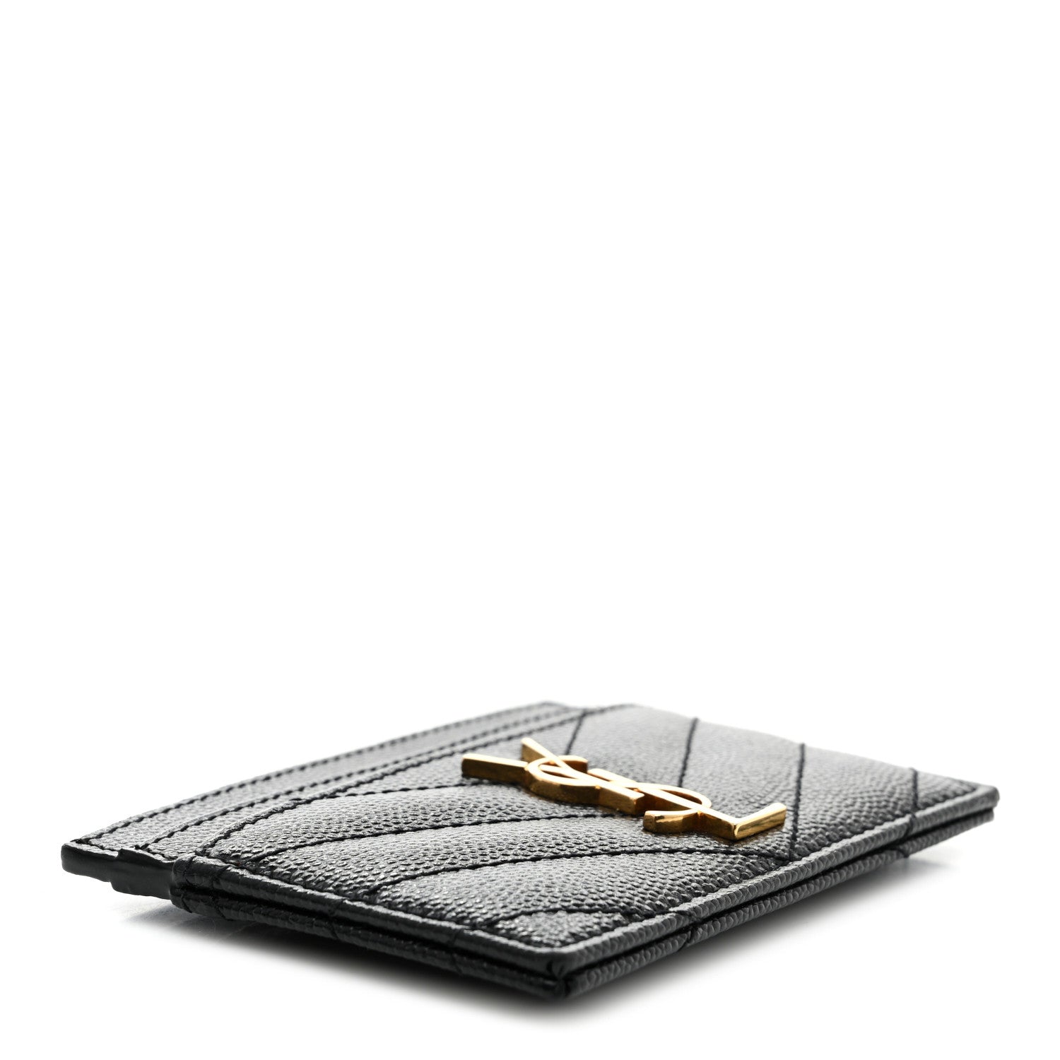Saint Laurent Grain De Poudre Matelasse Chevron Monogram Credit Card Case Black 4 of 8