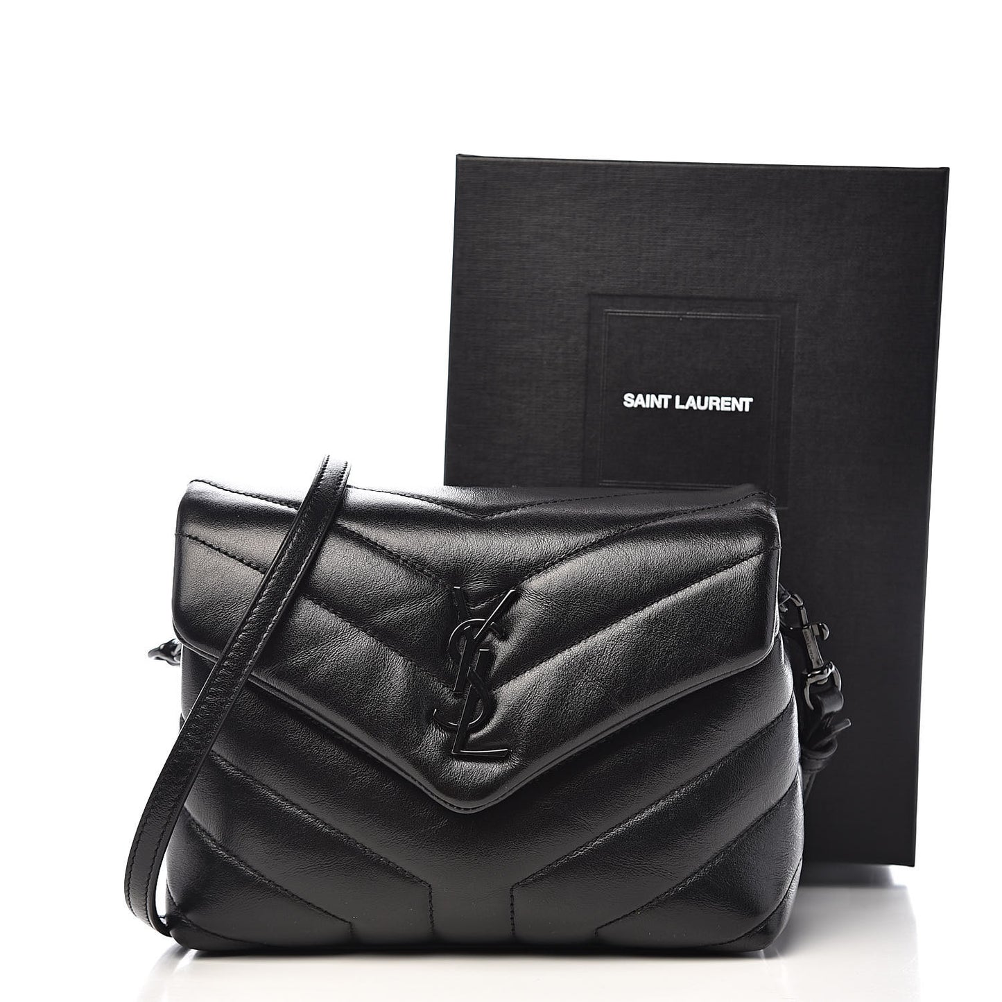 Calfskin Y Quilted Monogram Toy Loulou Crossbody Bag Black