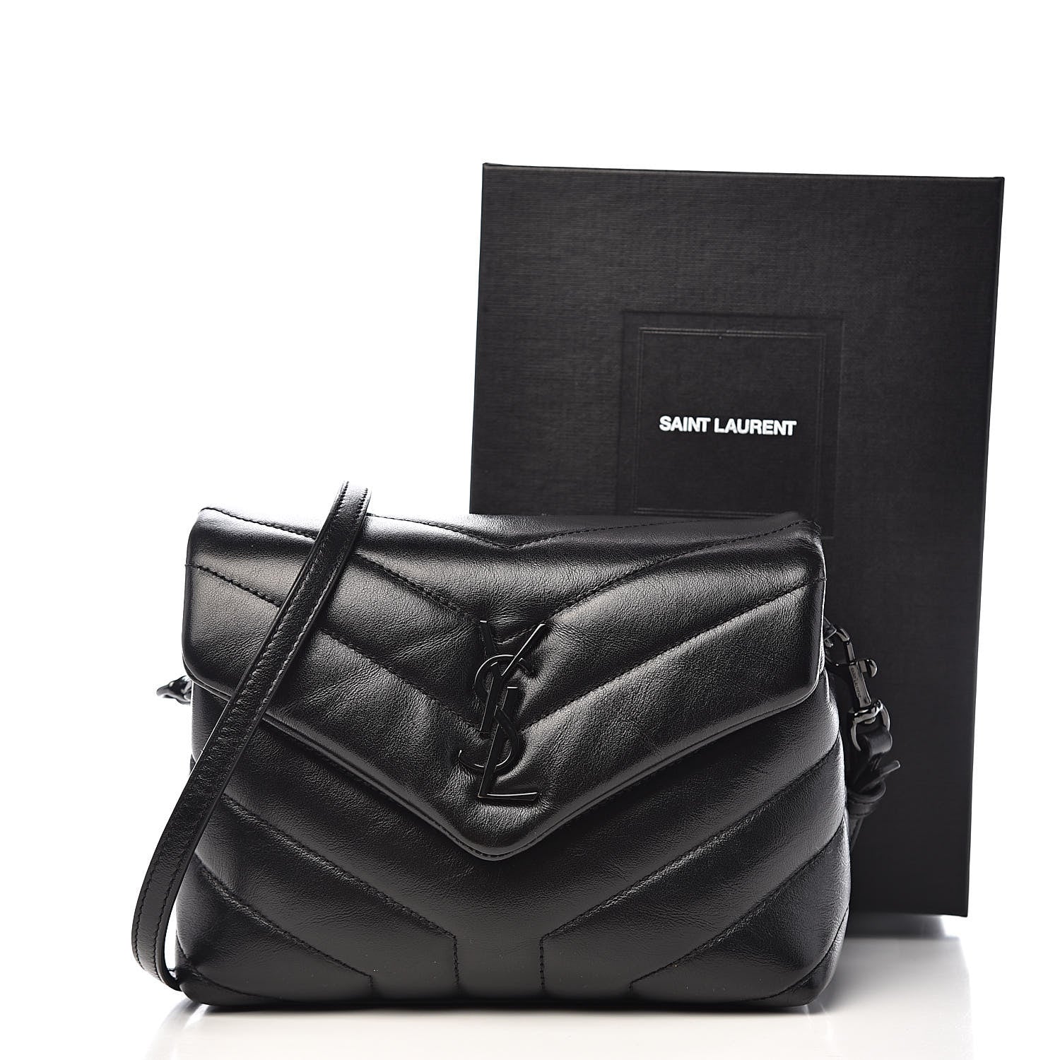 Saint Laurent Calfskin Y Quilted Monogram Toy Loulou Crossbody Bag Black 12 of 12
