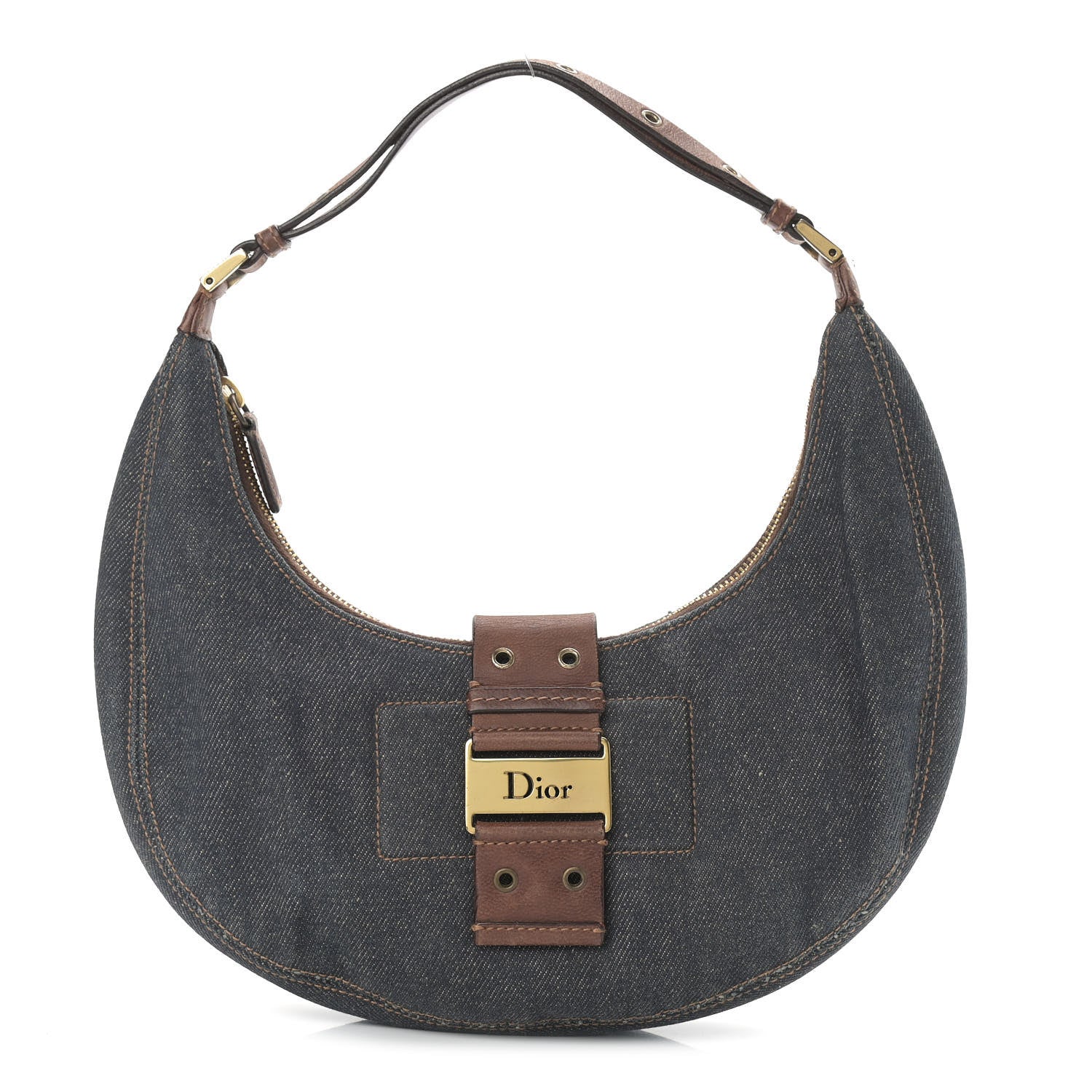 Christian Dior Denim Calfskin Street Chic Hobo Blue Brown 1 of 12