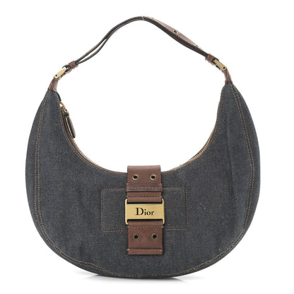Christian Dior Denim Calfskin Street Chic Hobo Blue Brown 1 of 12
