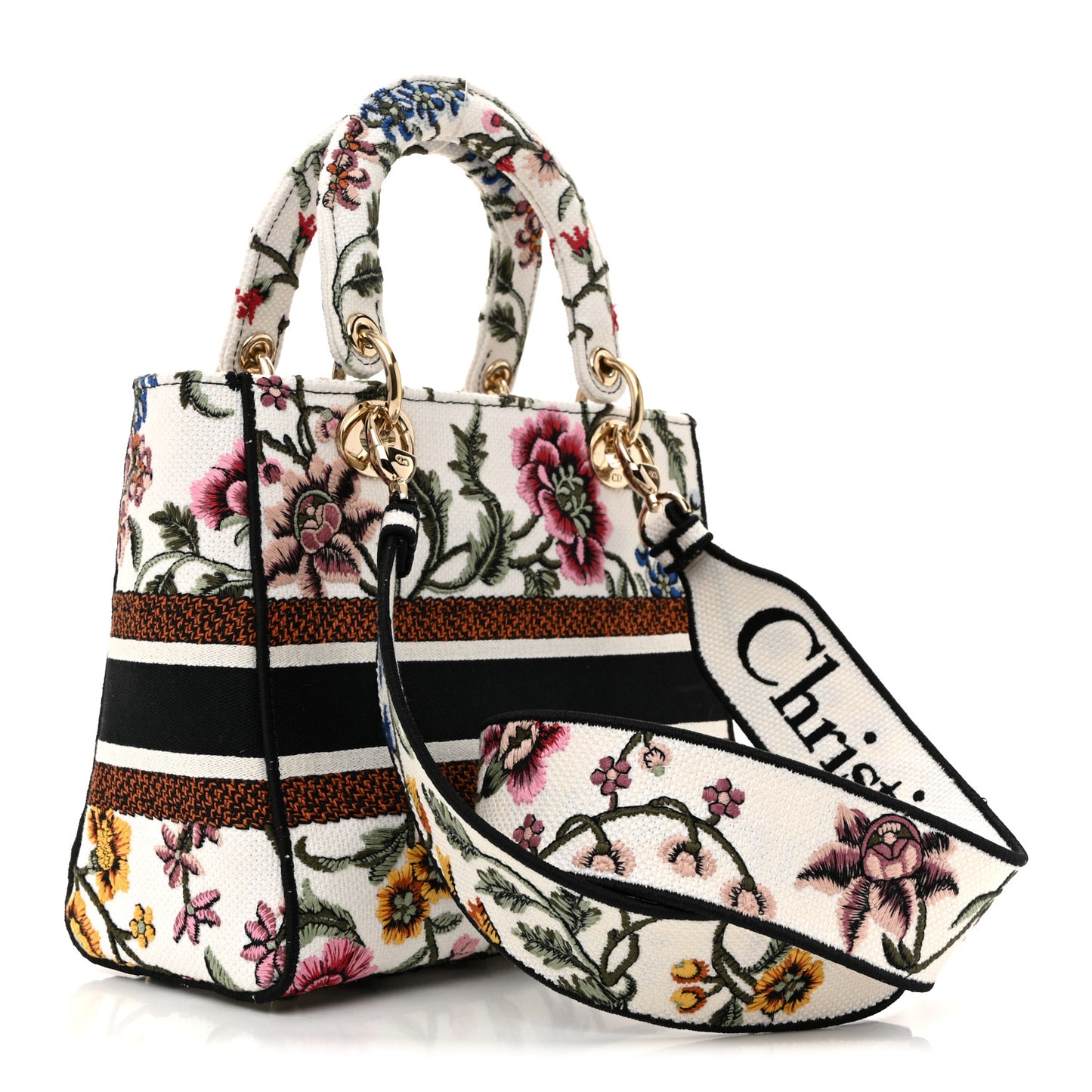 Canvas Embroidered Medium Lady D-Lite Ecru Multicolor