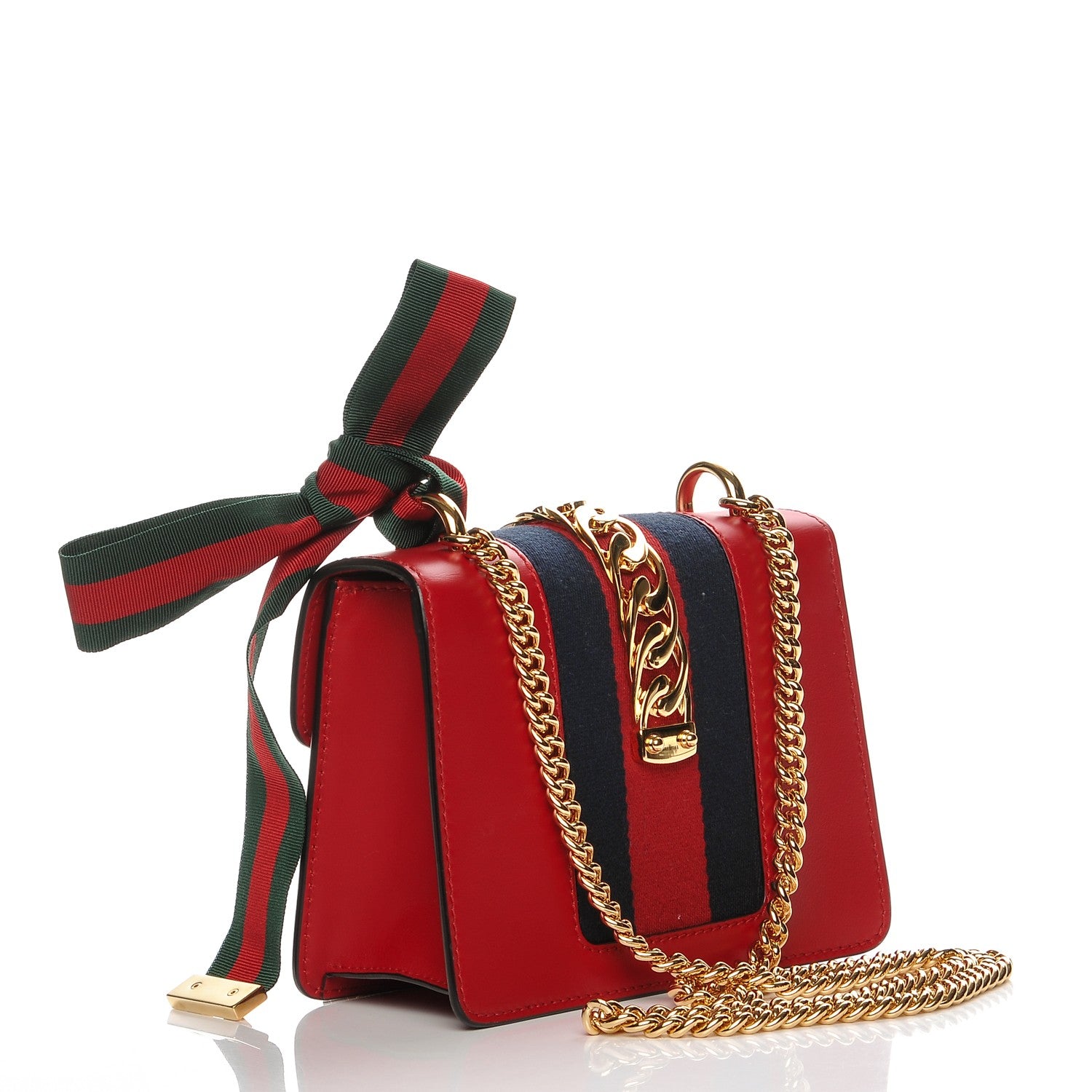 Gucci Calfskin Mini Sylvie Chain Shoulder Bag Hibiscus Red 2 of 9