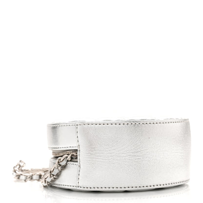 Chanel Metallic Calfskin Quilted Round Bracelet Clutch With Chain Silver 4 of 10