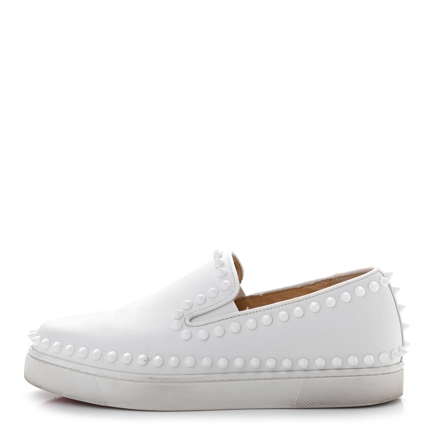 Christian Louboutin Calfskin Studded Womens Slip On Sneakers 35.5 White 1 of 10