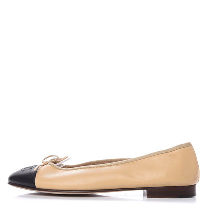 Chanel Lambskin Cap Toe Ballerina Flats 38.5 Beige Black 1 of 12
