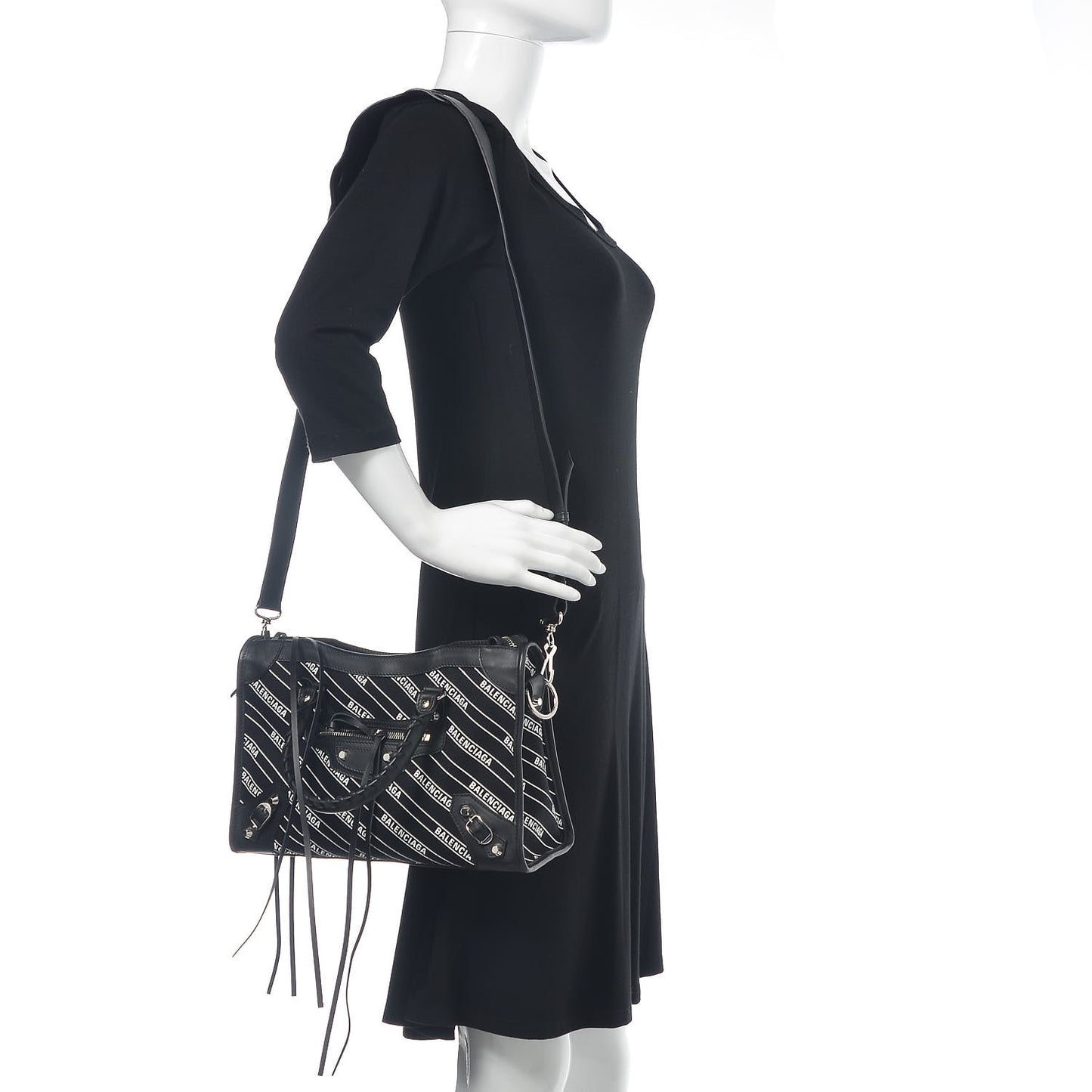 Canvas Satin Calfskin Diagonal Allover Logo Print Classic Silver Hardware S City Black White